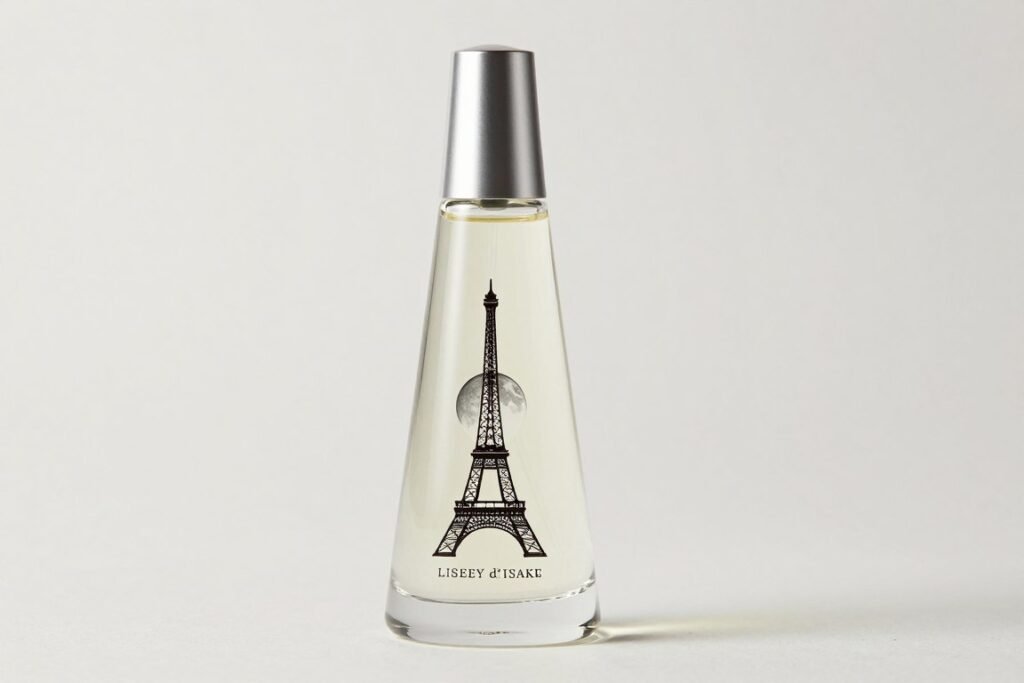 Frasco do perfume L'Eau d'Issey de Issey Miyake com seu design minimalista