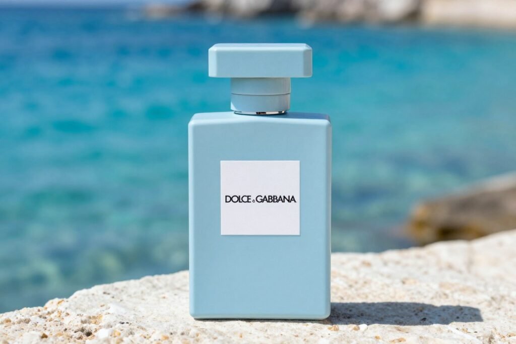 Frasco do perfume Light Blue de Dolce & Gabbana com seu design minimalista