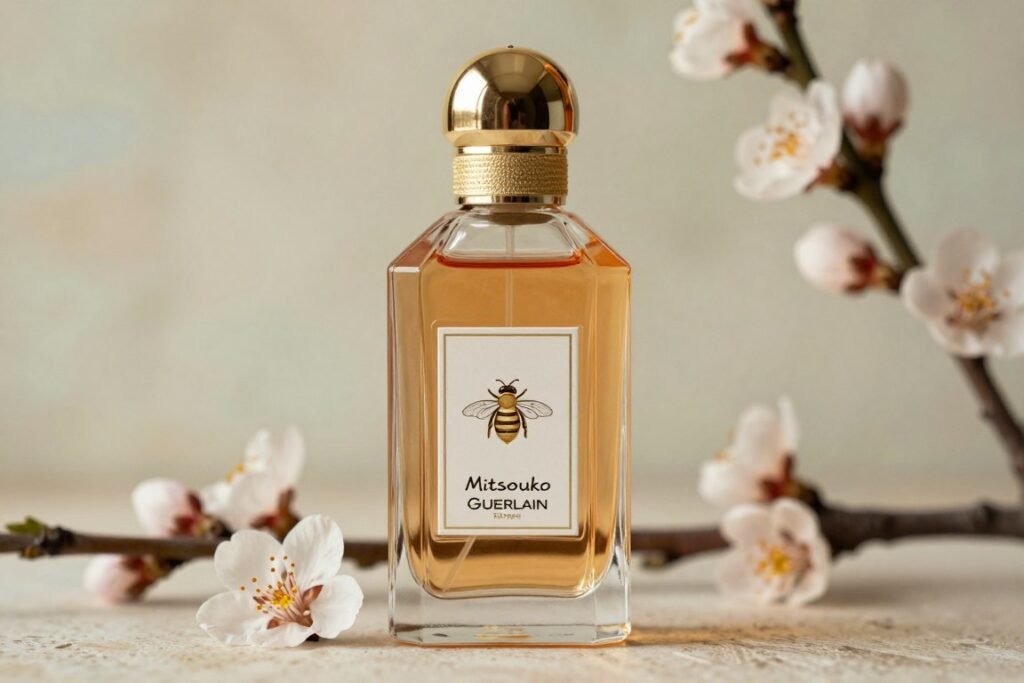 Frasco do perfume Mitsouko de Guerlain com seu design clássico