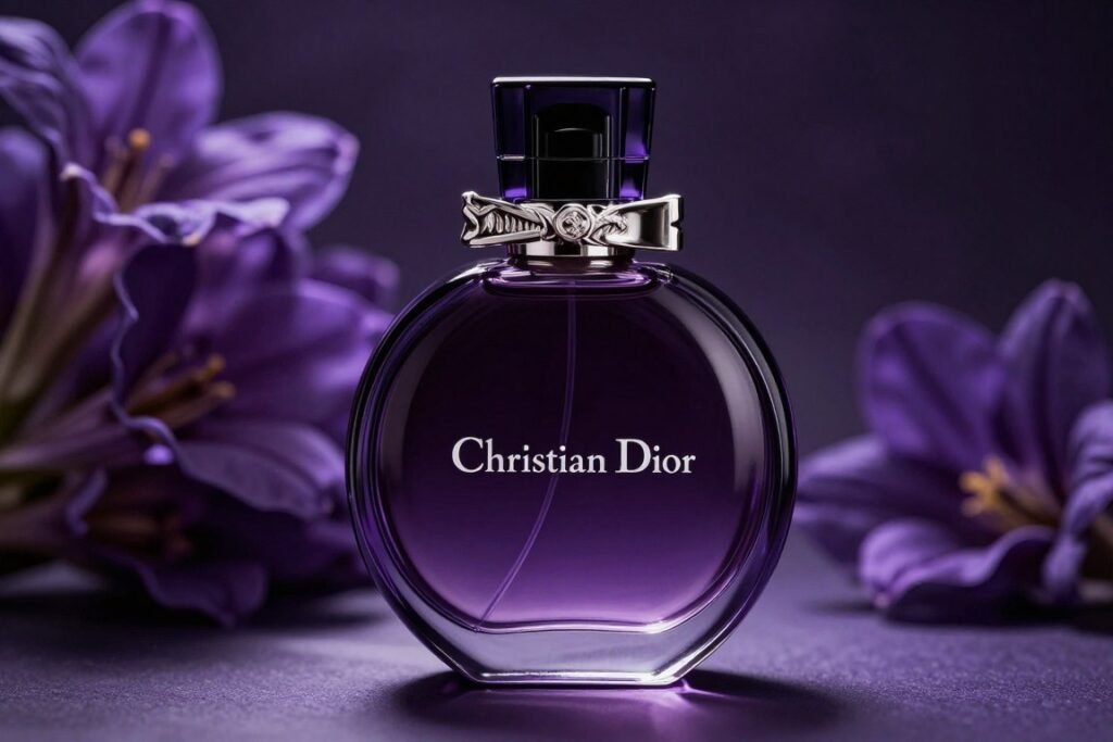 Frasco do perfume Poison de Christian Dior com seu design distintivo
