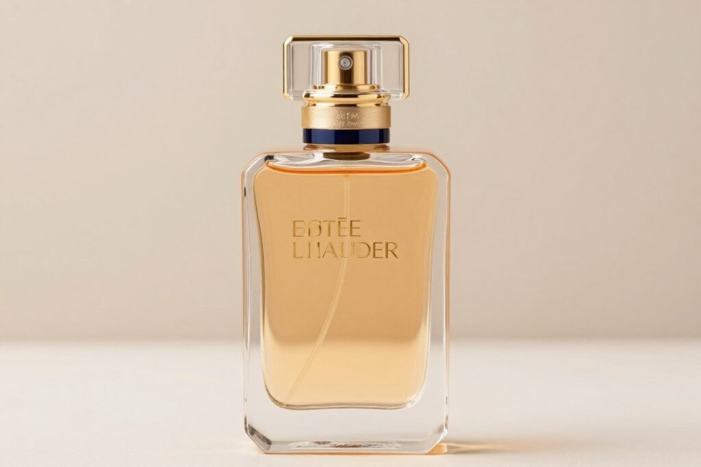 Frasco do perfume Youth Dew de Estée Lauder com seu design distintivo