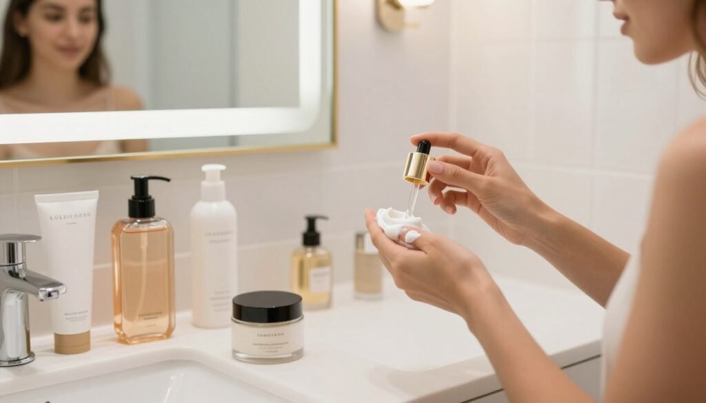 Uma mulher aplicando creme hidratante antes do perfume para aumentar a longevidade da fragrância